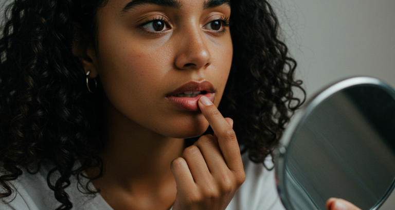 woman looking at her lips wondering if she qualifies for lip fillers at apsaras aesthetic clinic