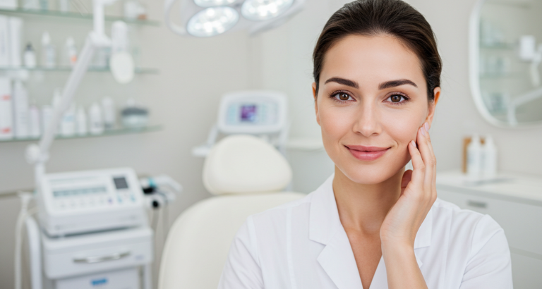 woman sat in a clean clinic before dermal filler treatment