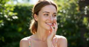 young lady smiling with confidence after microneedling treatment